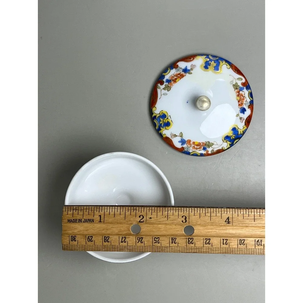 Antique Nippon Hand Painted Porcelain Lidded Pedestal Trinket Dish Floral 2.75